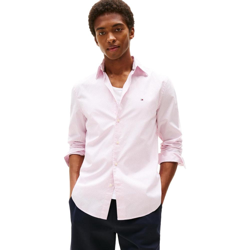 imageTommy Hilfiger Mens Long Sleeve Poplin Shirts in Regular Fit Mens Button Down Shirts Also Available in Big and TallPink Lily