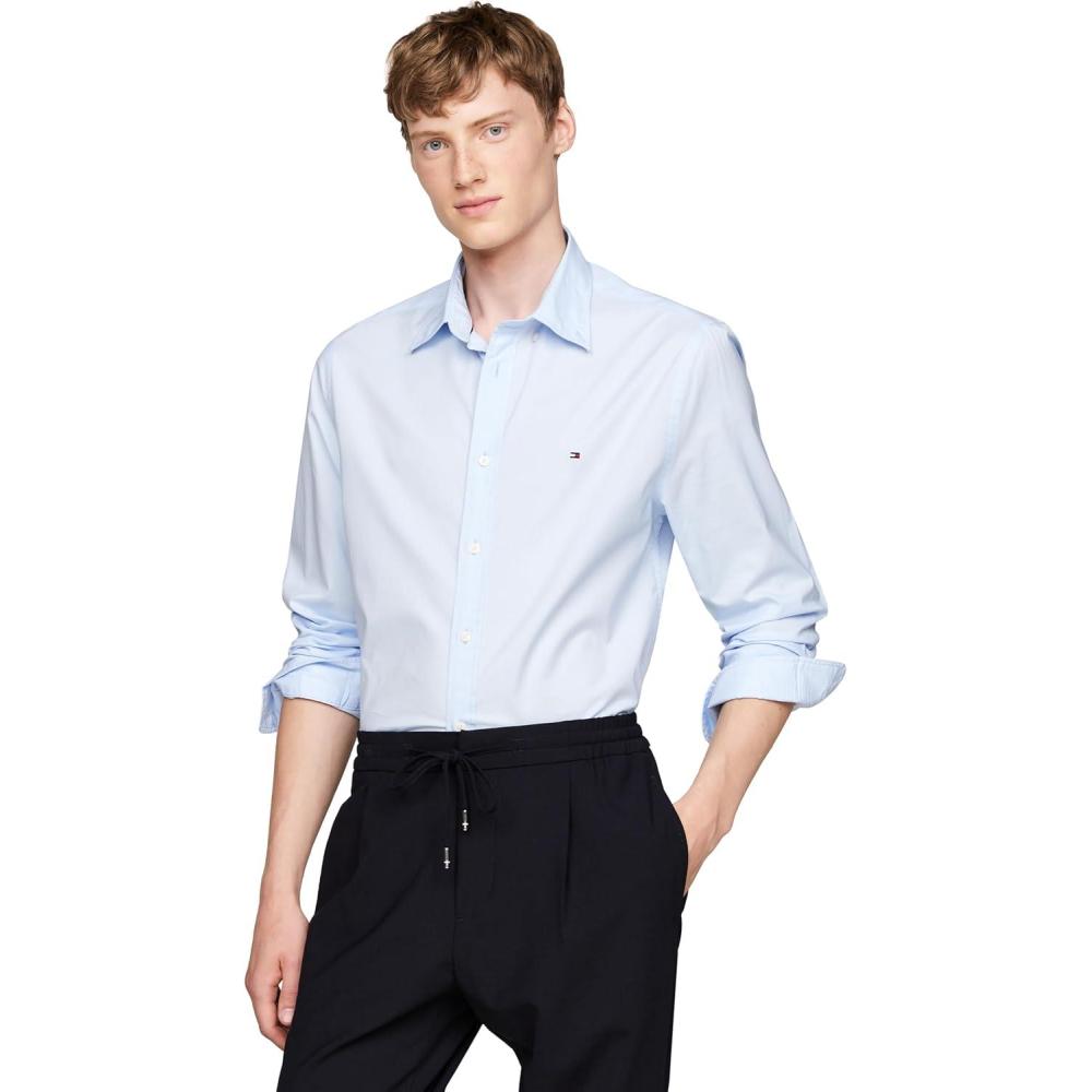 imageTommy Hilfiger Mens Long Sleeve Poplin Shirts in Regular Fit Mens Button Down Shirts Also Available in Big and TallSweet Blue