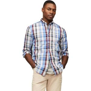 Tommy Hilfiger Men’s Long Sleeve Poplin Shirts in Regular Fit, Men’s Button Down Shirts, Also Available in Big and Tall(Blue Spell Heritage Check)
