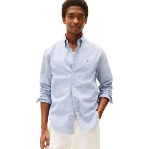 Tommy Hilfiger Men’s Long Sleeve Poplin Shirts in Regular Fit, Men’s Button Down Shirts, Also Available in Big and Tall(Breezy Blue / Multi Check)