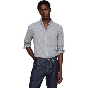 Tommy Hilfiger Men’s Long Sleeve Poplin Shirts in Regular Fit, Men’s Button Down Shirts, Also Available in Big and Tall(Carbon Navy / Optic White)