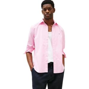 Tommy Hilfiger Men’s Long Sleeve Poplin Shirts in Regular Fit, Men’s Button Down Shirts, Also Available in Big and Tall(Classic Pink / Optic White)