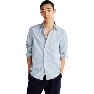 Tommy Hilfiger Men’s Long Sleeve Poplin Shirts in Regular Fit, Men’s Button Down Shirts, Also Available in Big and Tall(Nouveau Green / Multi)