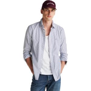 Tommy Hilfiger Men’s Long Sleeve Poplin Shirts in Regular Fit, Men’s Button Down Shirts, Also Available in Big and Tall(Sweet Blue / Multi Stripe)