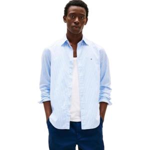 Tommy Hilfiger Men’s Long Sleeve Poplin Shirts in Regular Fit, Men’s Button Down Shirts, Also Available in Big and Tall(Sweet Blue / Optic White Stripe)