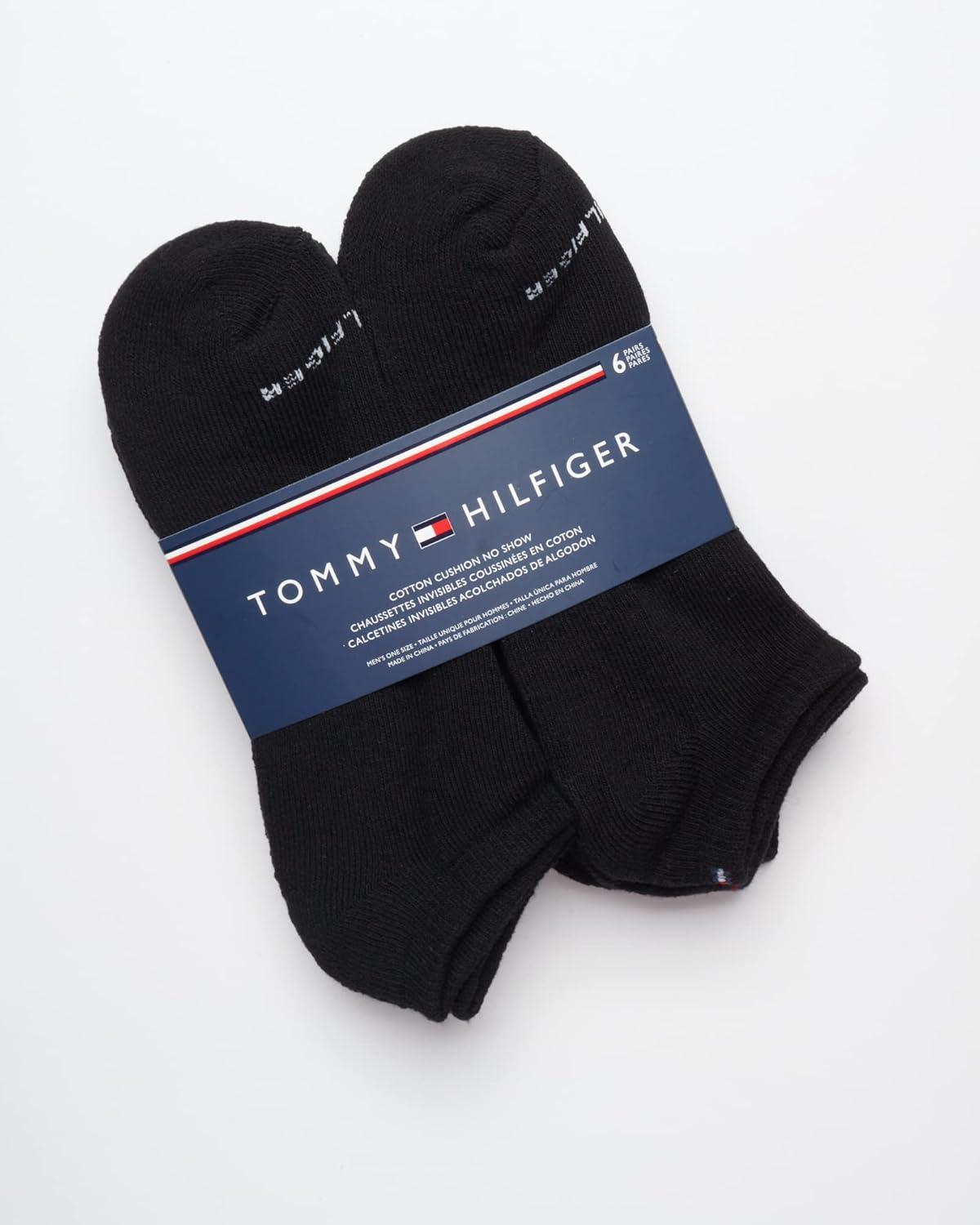 imageTommy Hilfiger Mens No Show Socks 6 Pack Lightweight Performance Stretch Athletic Invisible Shoe Socks Liners for MenBlack
