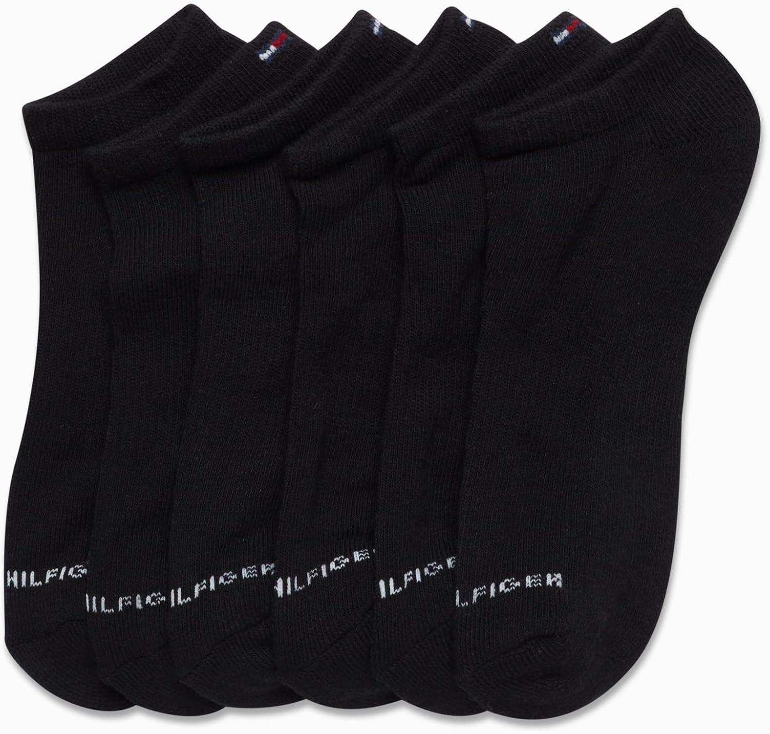 imageTommy Hilfiger Mens No Show Socks 6 Pack Lightweight Performance Stretch Athletic Invisible Shoe Socks Liners for MenBlack