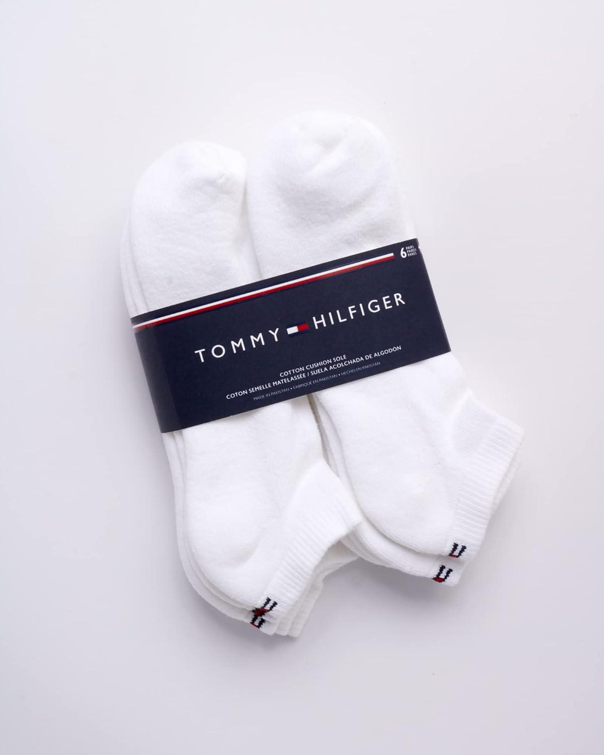 imageTommy Hilfiger Mens No Show Socks 6 Pack Lightweight Performance Stretch Athletic Invisible Shoe Socks Liners for MenWhite
