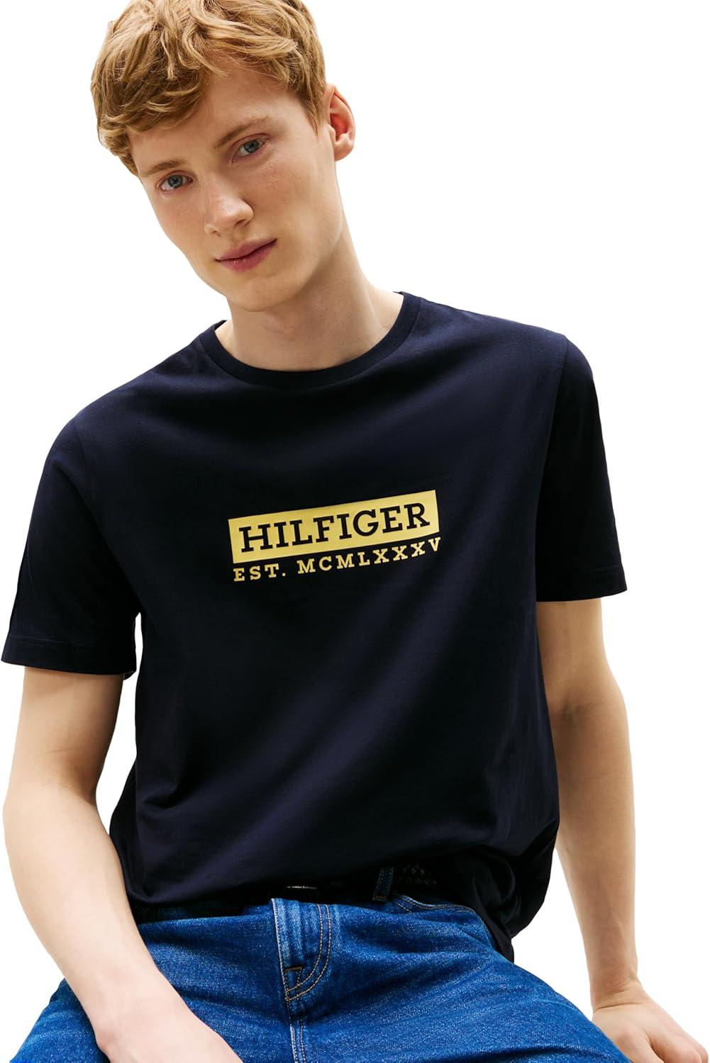 imageTommy Hilfiger Mens Short Sleeve Cotton Graphic TShirts with Printed Logo Also Available in Big amp TallDesert Sky