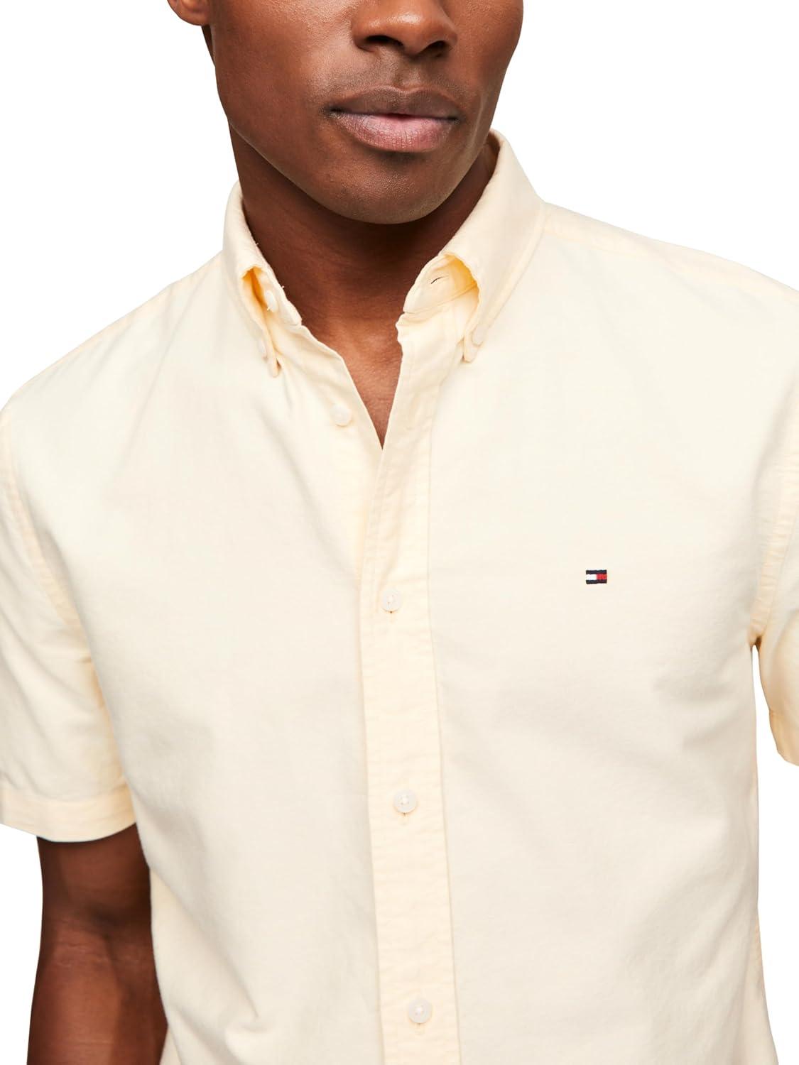 imageTommy Hilfiger Mens Short Sleeve Oxford Shirts in Regular Fit Mens Button Down ShirtsCitronella