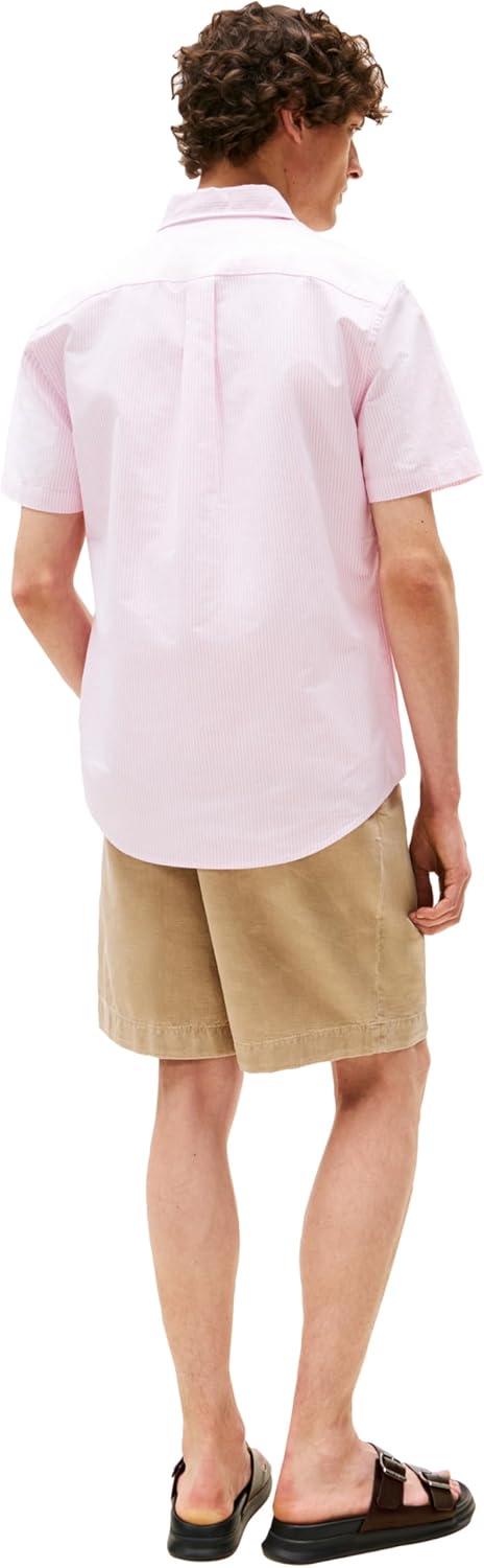 imageTommy Hilfiger Mens Short Sleeve Oxford Shirts in Regular Fit Mens Button Down ShirtsClassic Pink Optic White