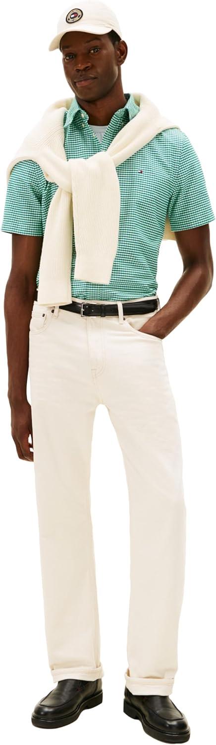 imageTommy Hilfiger Mens Short Sleeve Oxford Shirts in Regular Fit Mens Button Down ShirtsDeep Ocean Check