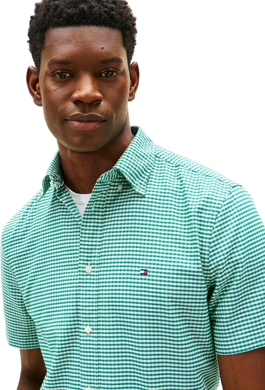 imageTommy Hilfiger Mens Short Sleeve Oxford Shirts in Regular Fit Mens Button Down ShirtsDeep Ocean Check