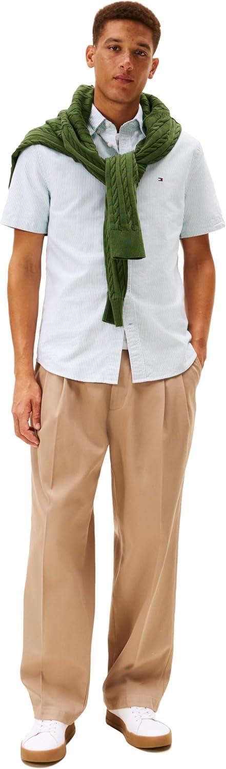 imageTommy Hilfiger Mens Short Sleeve Oxford Shirts in Regular Fit Mens Button Down ShirtsDeep Ocean Stripe