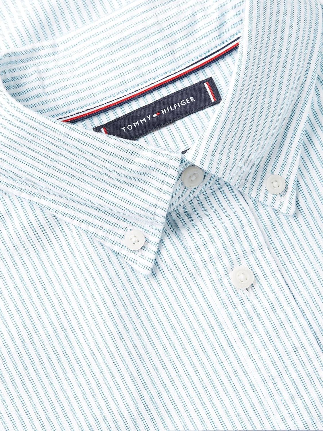 imageTommy Hilfiger Mens Short Sleeve Oxford Shirts in Regular Fit Mens Button Down ShirtsDeep Ocean Stripe
