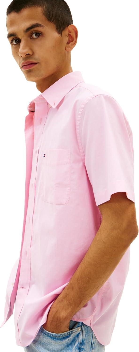 imageTommy Hilfiger Mens Short Sleeve Oxford Shirts in Regular Fit Mens Button Down ShirtsLight Pink