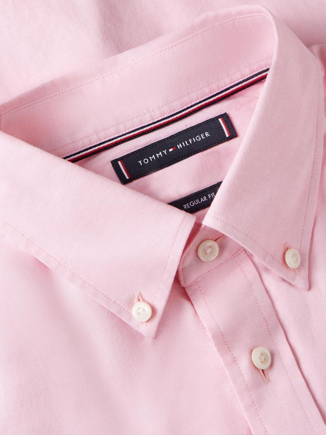 imageTommy Hilfiger Mens Short Sleeve Oxford Shirts in Regular Fit Mens Button Down ShirtsLight Pink