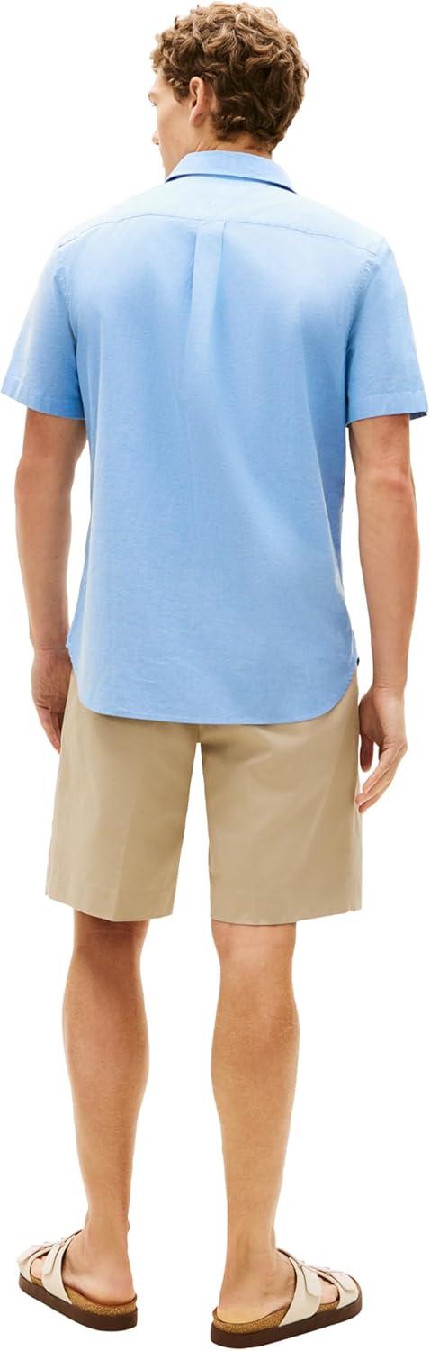 imageTommy Hilfiger Mens Short Sleeve Oxford Shirts in Regular Fit Mens Button Down ShirtsMedium Blue