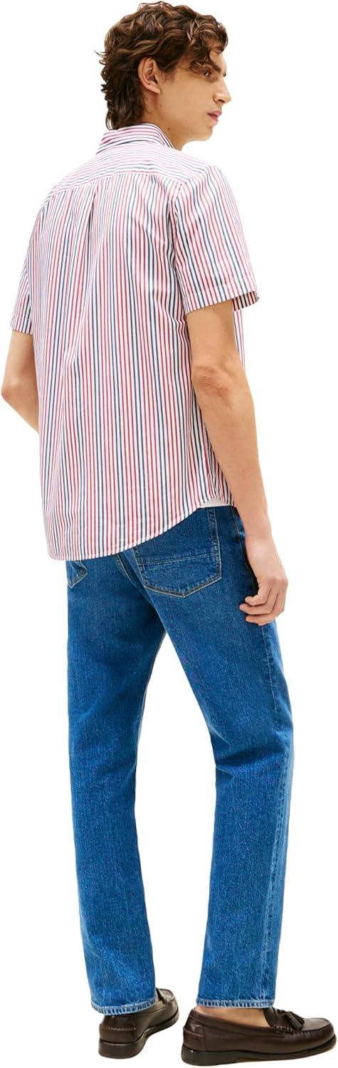 imageTommy Hilfiger Mens Short Sleeve Oxford Shirts in Regular Fit Mens Button Down ShirtsMedium Red Multi