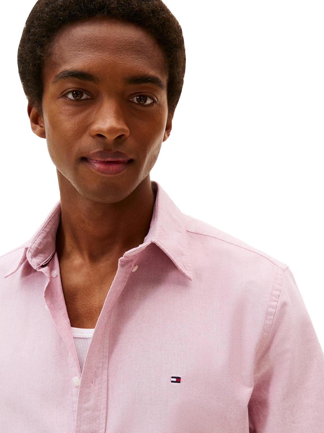 imageTommy Hilfiger Mens Short Sleeve Oxford Shirts in Regular Fit Mens Button Down ShirtsMedium Red