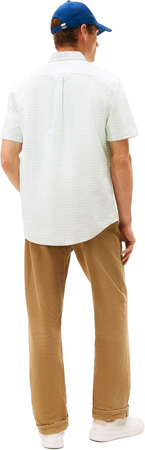 imageTommy Hilfiger Mens Short Sleeve Oxford Shirts in Regular Fit Mens Button Down ShirtsOpal Green Check