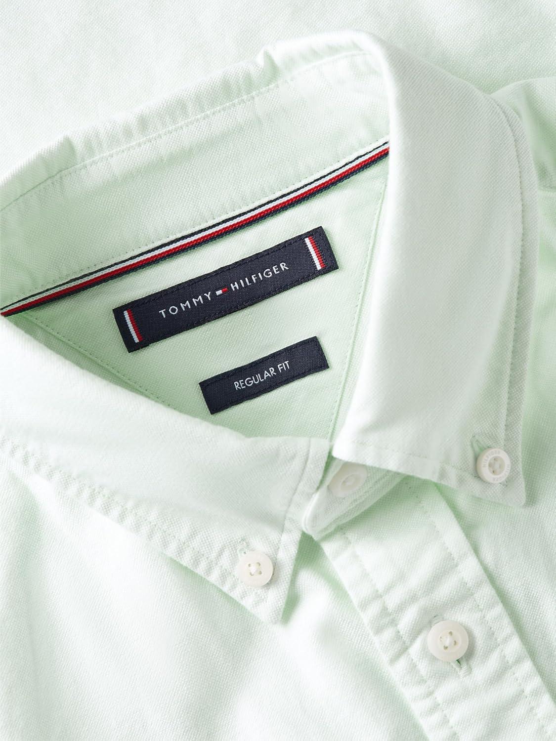 imageTommy Hilfiger Mens Short Sleeve Oxford Shirts in Regular Fit Mens Button Down ShirtsOpal Green