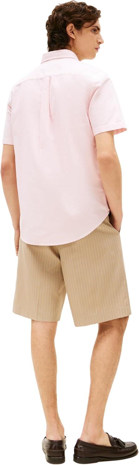 imageTommy Hilfiger Mens Short Sleeve Oxford Shirts in Regular Fit Mens Button Down ShirtsPink Lily