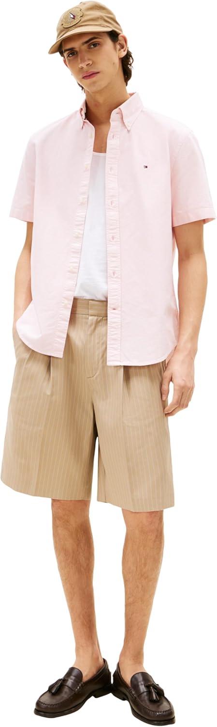 imageTommy Hilfiger Mens Short Sleeve Oxford Shirts in Regular Fit Mens Button Down ShirtsPink Lily