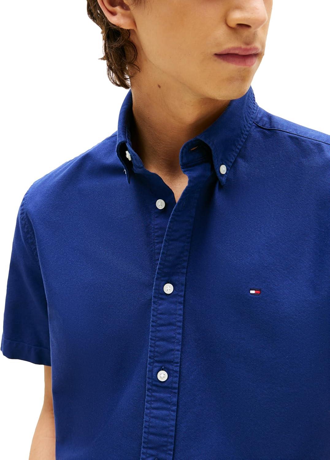 imageTommy Hilfiger Mens Short Sleeve Oxford Shirts in Regular Fit Mens Button Down ShirtsPreppy Navy