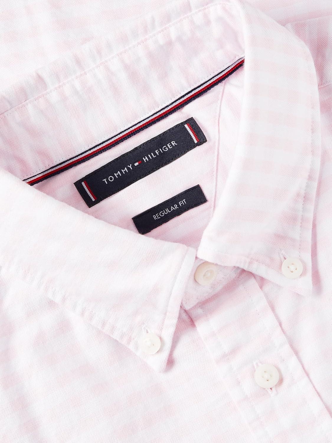 imageTommy Hilfiger Mens Short Sleeve Oxford Shirts in Regular Fit Mens Button Down ShirtsRose Petal Check