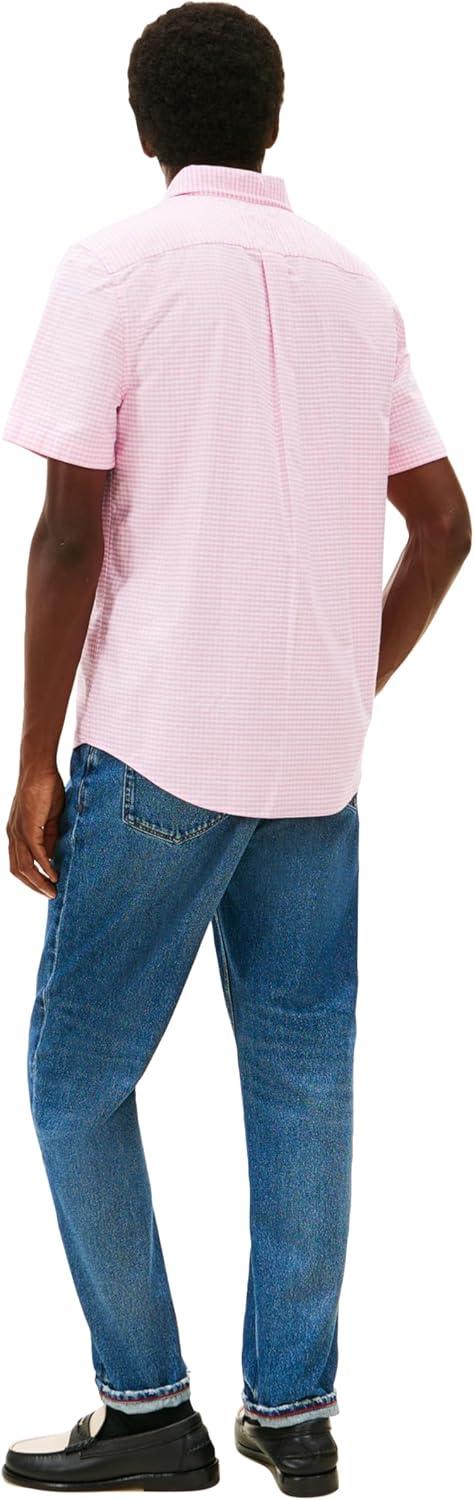 imageTommy Hilfiger Mens Short Sleeve Oxford Shirts in Regular Fit Mens Button Down ShirtsRose Petal Check