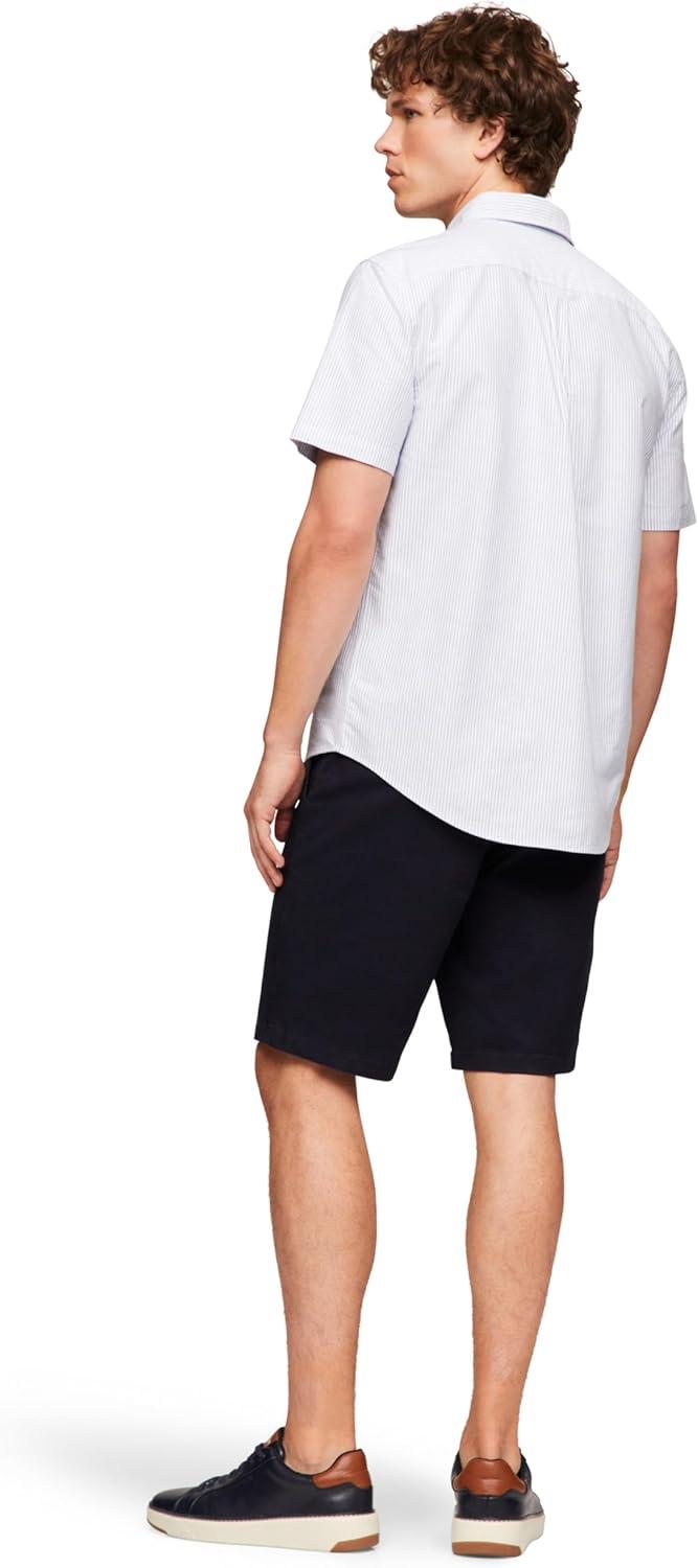imageTommy Hilfiger Mens Short Sleeve Oxford Shirts in Regular Fit Mens Button Down ShirtsShirt Blue Optic White