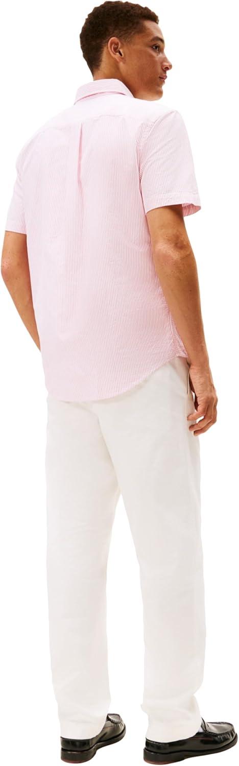 imageTommy Hilfiger Mens Short Sleeve Oxford Shirts in Regular Fit Mens Button Down ShirtsVintage Red Stripe