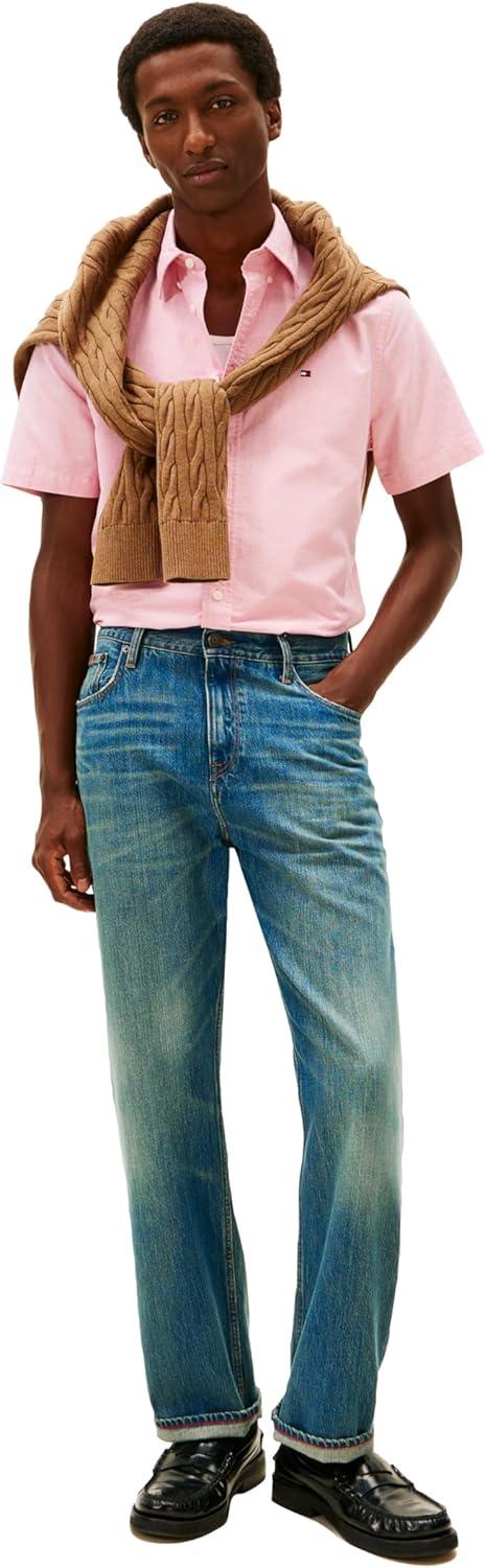 imageTommy Hilfiger Mens Short Sleeve Oxford Shirts in Regular Fit Mens Button Down ShirtsVintage Red