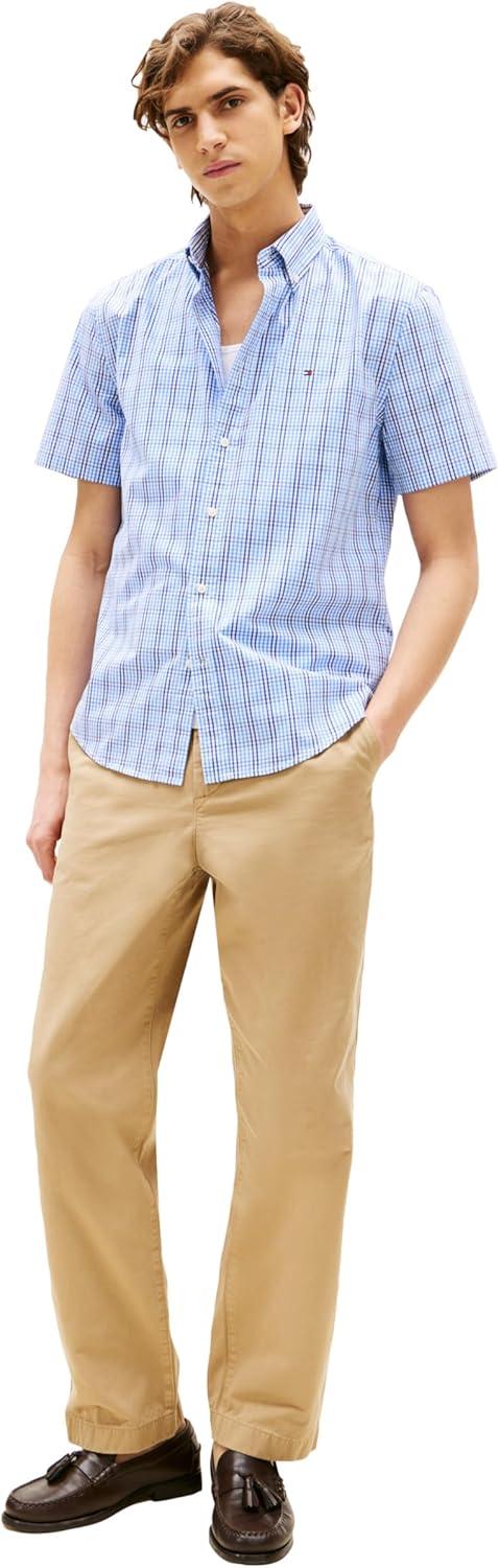 imageTommy Hilfiger Mens Short Sleeve Oxford Shirts in Regular Fit Mens Button Down ShirtsWedge Blue Multi Check