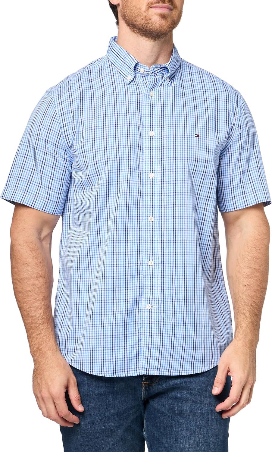 imageTommy Hilfiger Mens Short Sleeve Oxford Shirts in Regular Fit Mens Button Down ShirtsWedge Blue Multi Check
