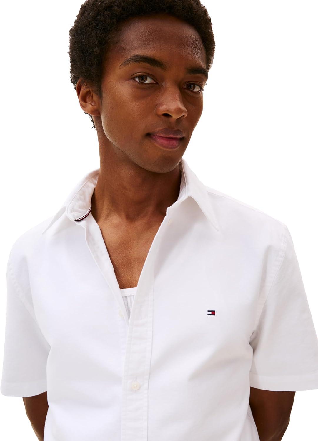 imageTommy Hilfiger Mens Short Sleeve Oxford Shirts in Regular Fit Mens Button Down ShirtsWhite