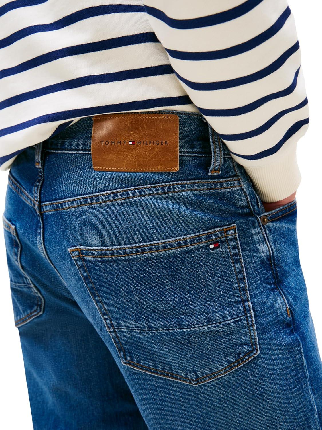 imageTommy Hilfiger Mens Slim Straight Fit Stretch Jeans for MenMid Indigo