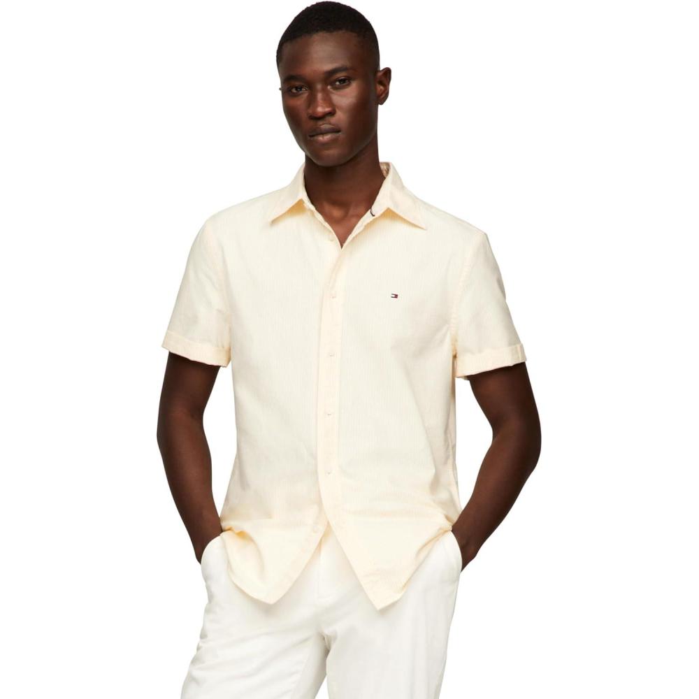imageTommy Hilfiger Mens Short Sleeve Oxford Shirts in Regular Fit Mens Button Down ShirtsCitronella  Optic White