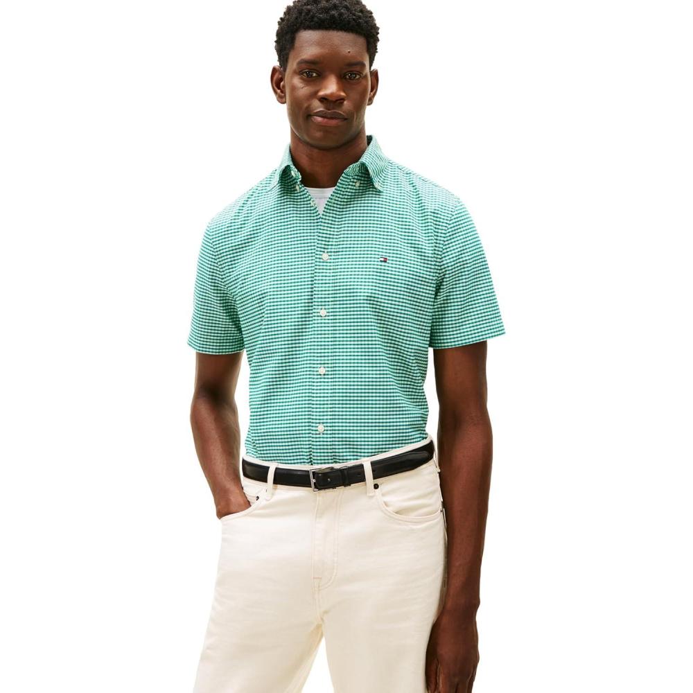 imageTommy Hilfiger Mens Short Sleeve Oxford Shirts in Regular Fit Mens Button Down ShirtsDeep Ocean Check