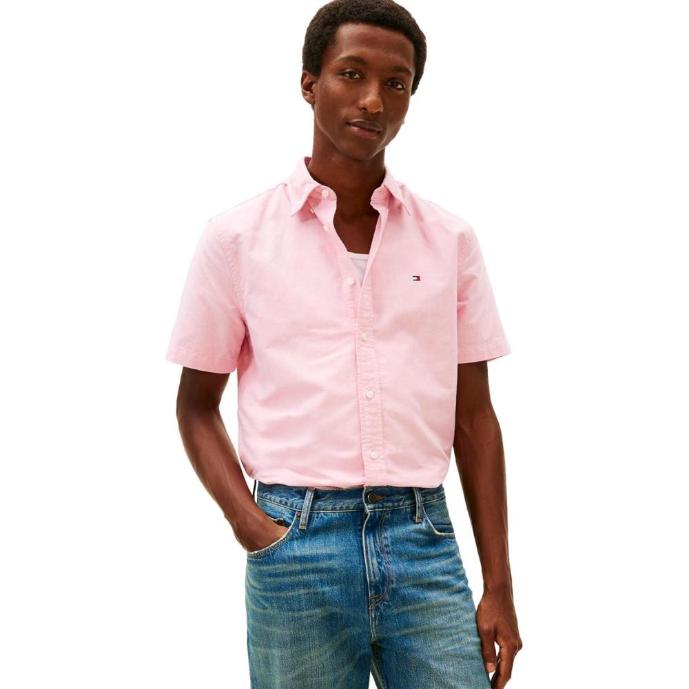 imageTommy Hilfiger Mens Short Sleeve Oxford Shirts in Regular Fit Mens Button Down ShirtsVintage Red
