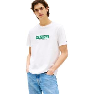 Tommy Hilfiger Men’s Short Sleeve Cotton Graphic T-Shirts with Printed Logo, Also Available in Big & Tall(White)