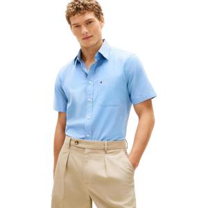 Tommy Hilfiger Men’s Short Sleeve Oxford Shirts in Regular Fit, Men’s Button Down Shirts(Medium Blue)