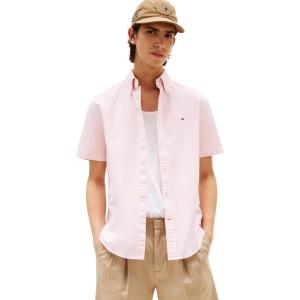 Tommy Hilfiger Men’s Short Sleeve Oxford Shirts in Regular Fit, Men’s Button Down Shirts(Pink Lily)