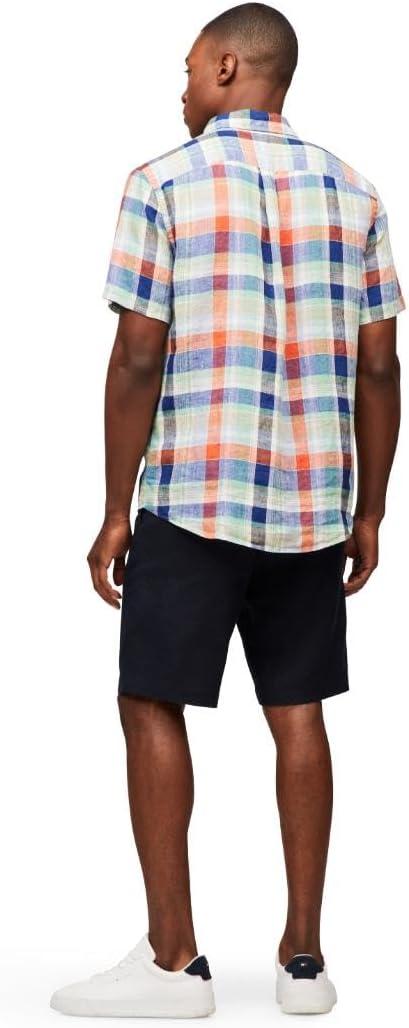 imageTommy Hilfiger Mens Short Sleeve Casual Linen Button Down Shirts in Regular FitBrilliant Orange Multi Check