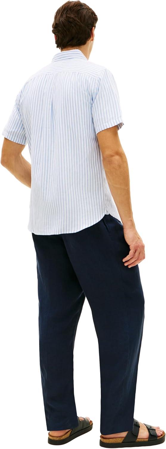 imageTommy Hilfiger Mens Short Sleeve Casual Linen Button Down Shirts in Regular FitCloudy Blue Stripe