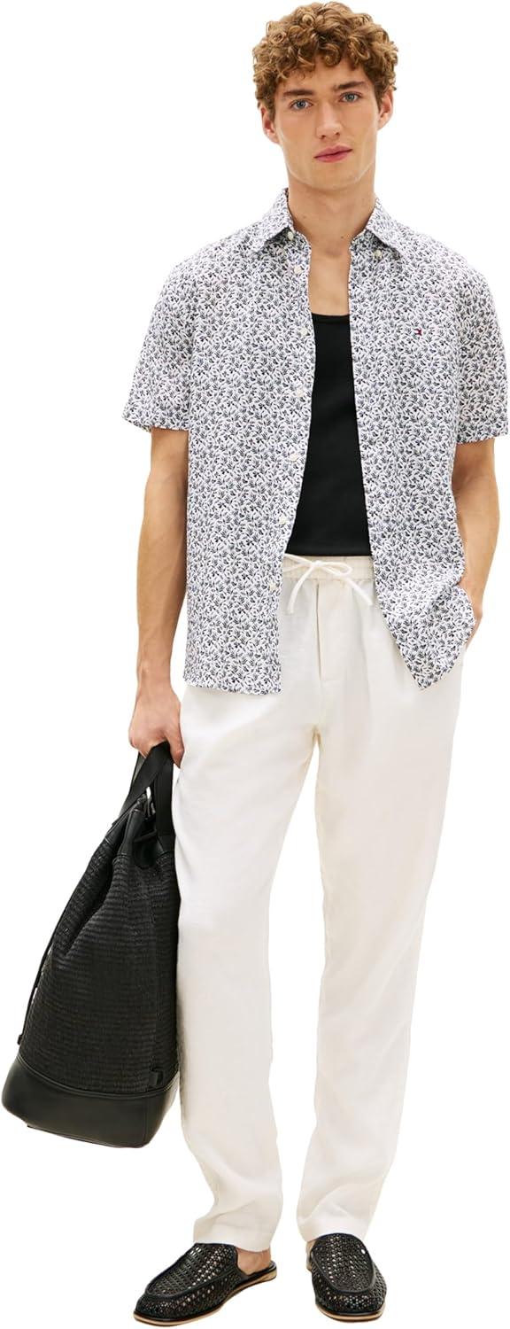 imageTommy Hilfiger Mens Short Sleeve Casual Linen Button Down Shirts in Regular FitWhite Allover