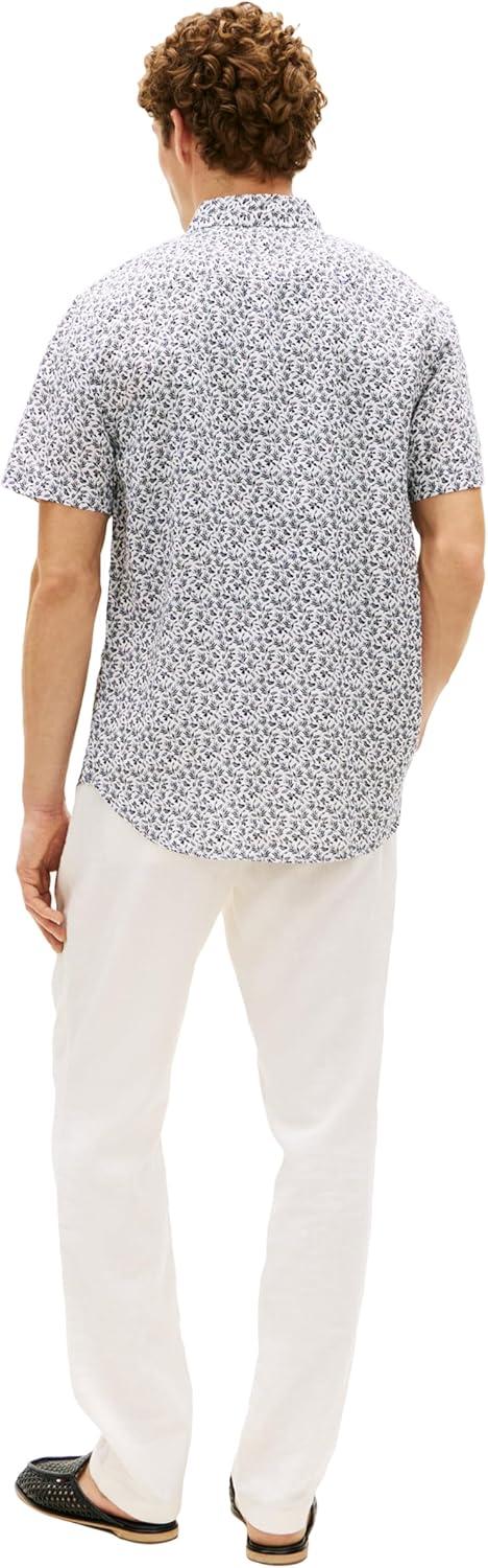 imageTommy Hilfiger Mens Short Sleeve Casual Linen Button Down Shirts in Regular FitWhite Allover