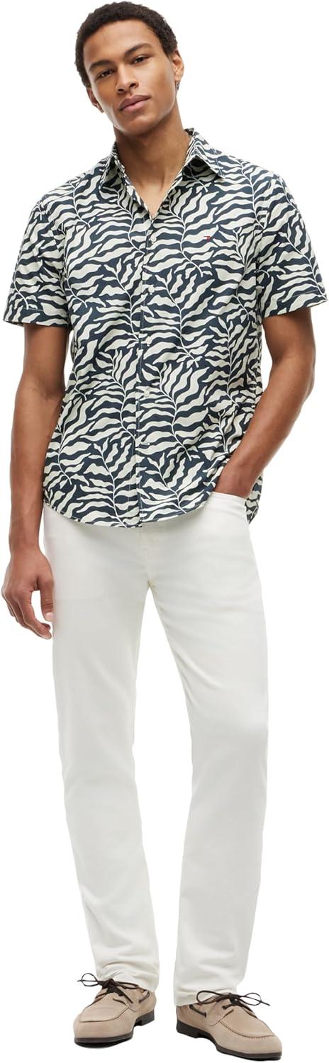 imageTommy Hilfiger Mens Short Sleeve Lightweight Button Down Shirts in Regular Fit Mens Casual Button Down Summer ShirtsBlackWhiteAllover