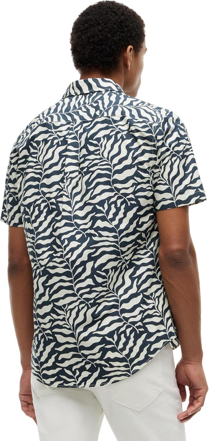 imageTommy Hilfiger Mens Short Sleeve Lightweight Button Down Shirts in Regular Fit Mens Casual Button Down Summer ShirtsBlackWhiteAllover